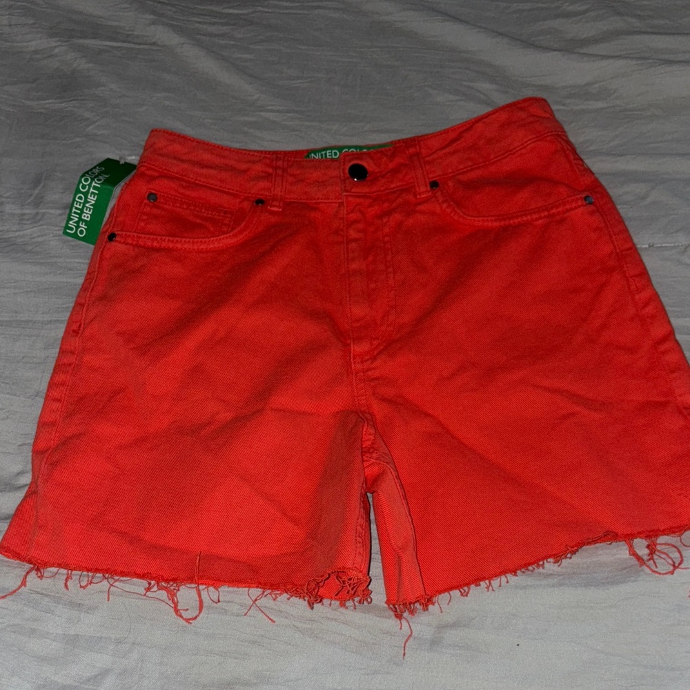 NWT! Jean shorts| orange size 28 ##summer#jeanshorts#fringe #midrise #vacation